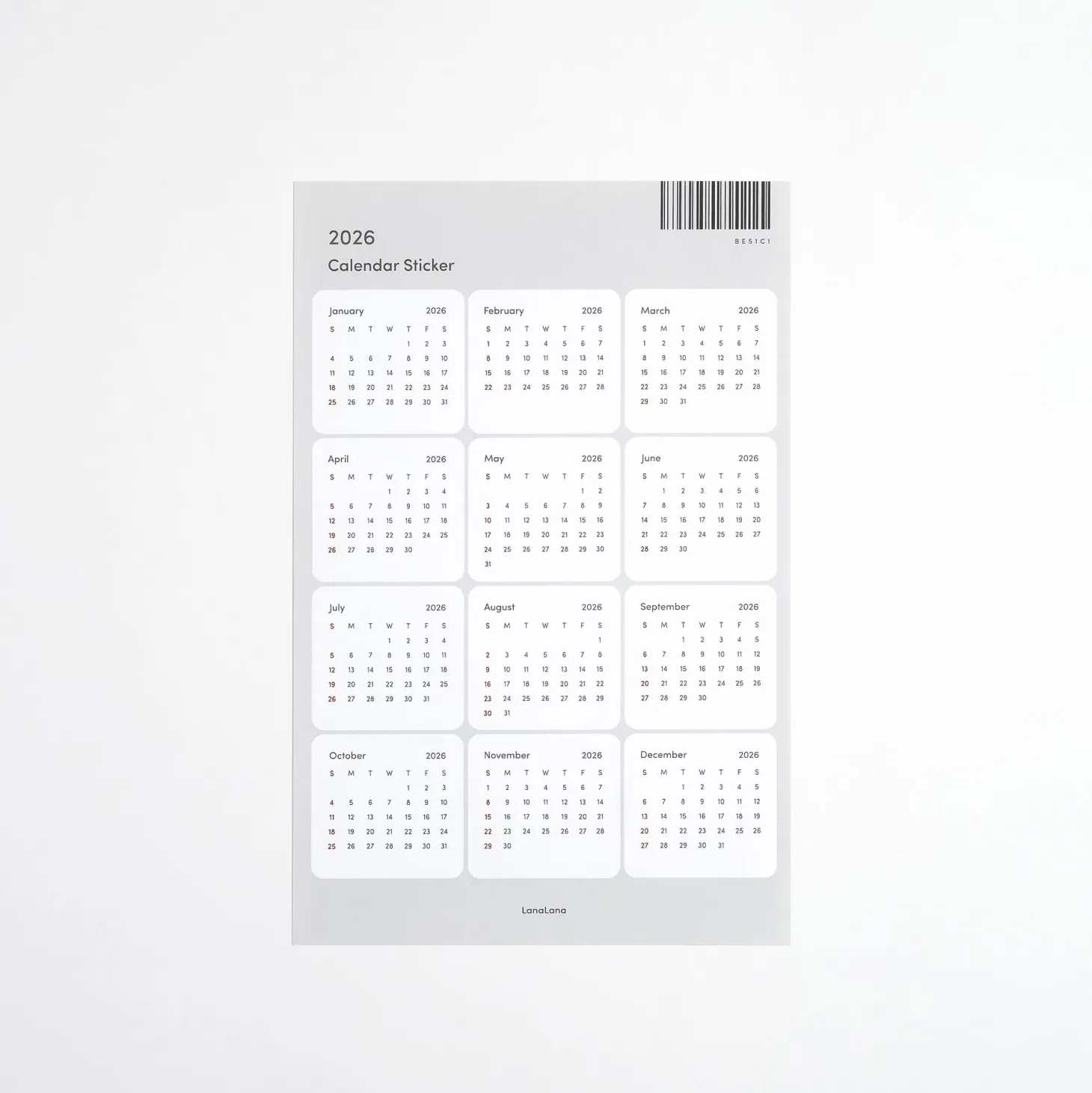2026 Calendar Sticker