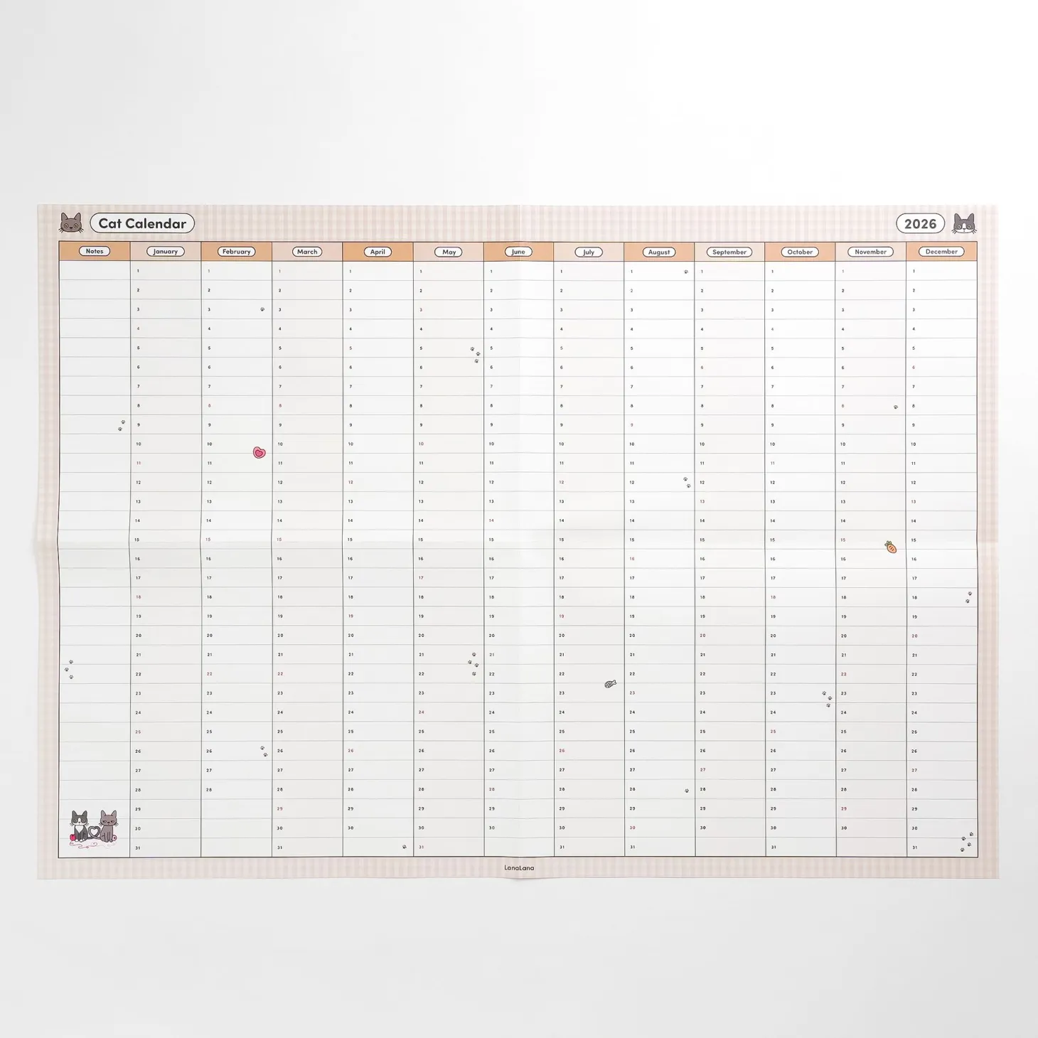 2026 Cat Yearly Calendar Poster
