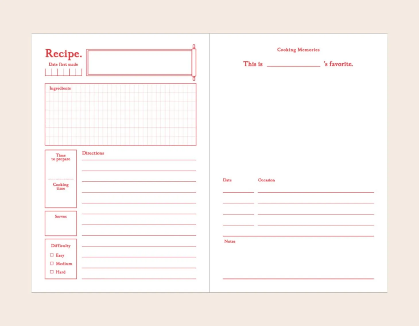 Homemade Cookbook Recipe Journal