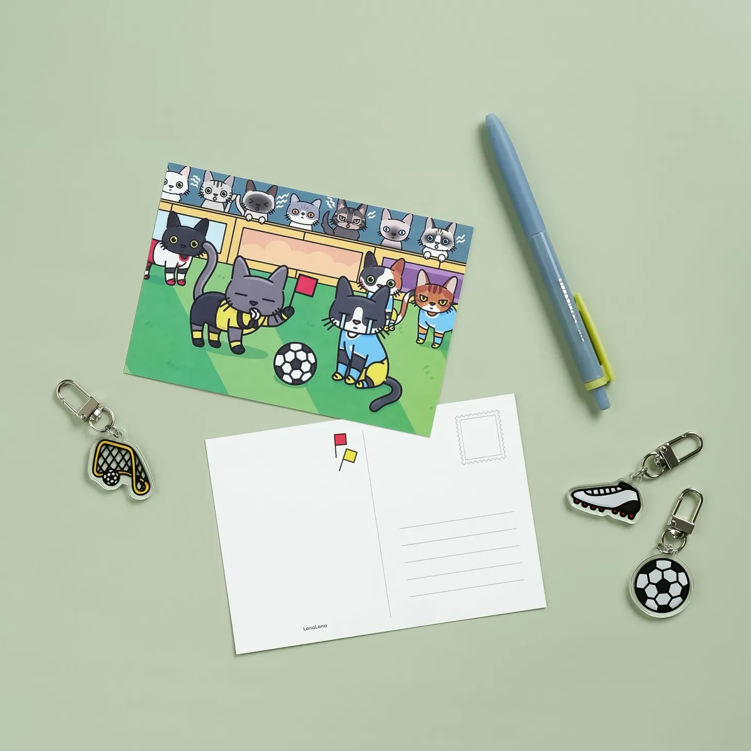 Lana & Tuxedo Cat Soccer Postcard