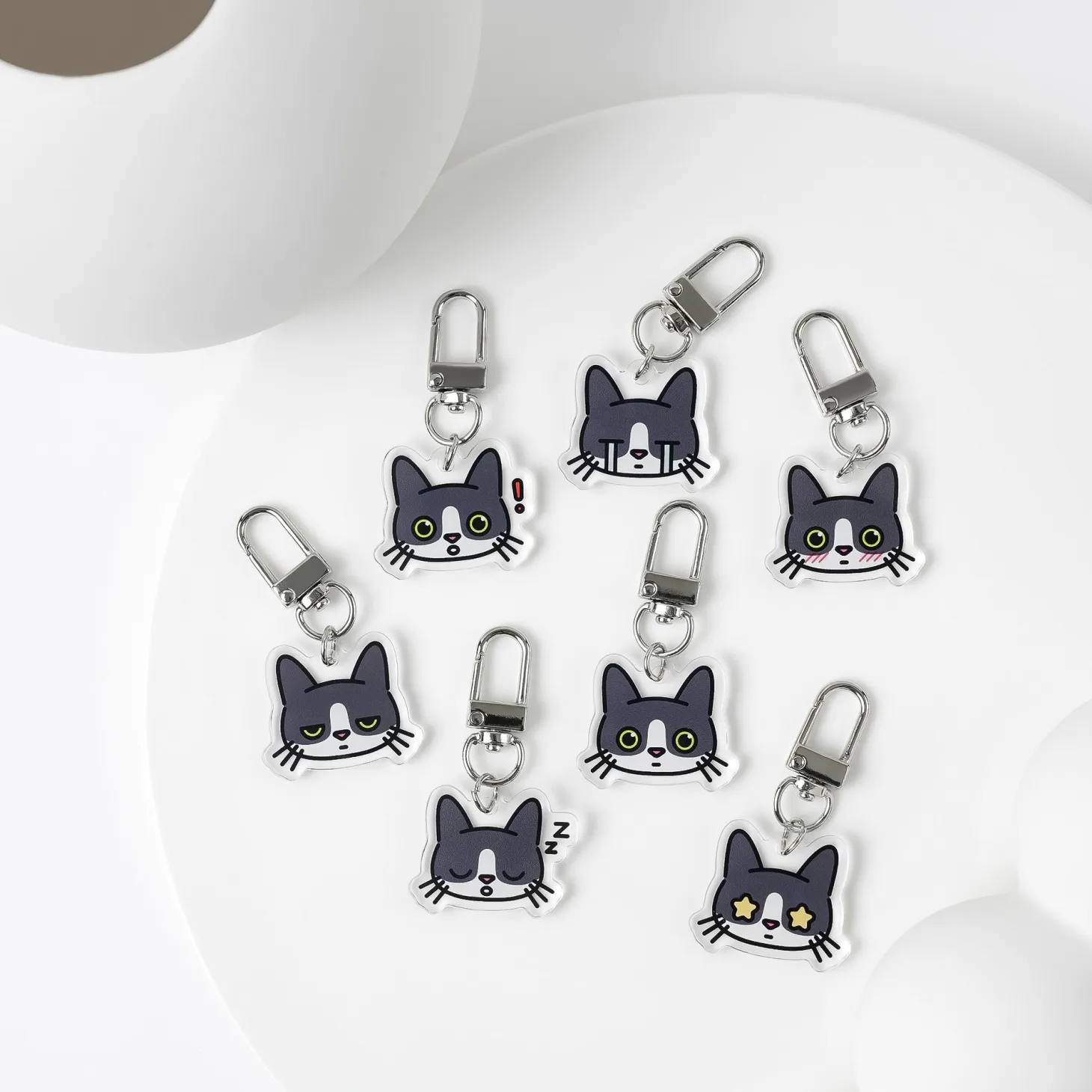 Tuxedo Cat Emoji Acrylic Key Ring