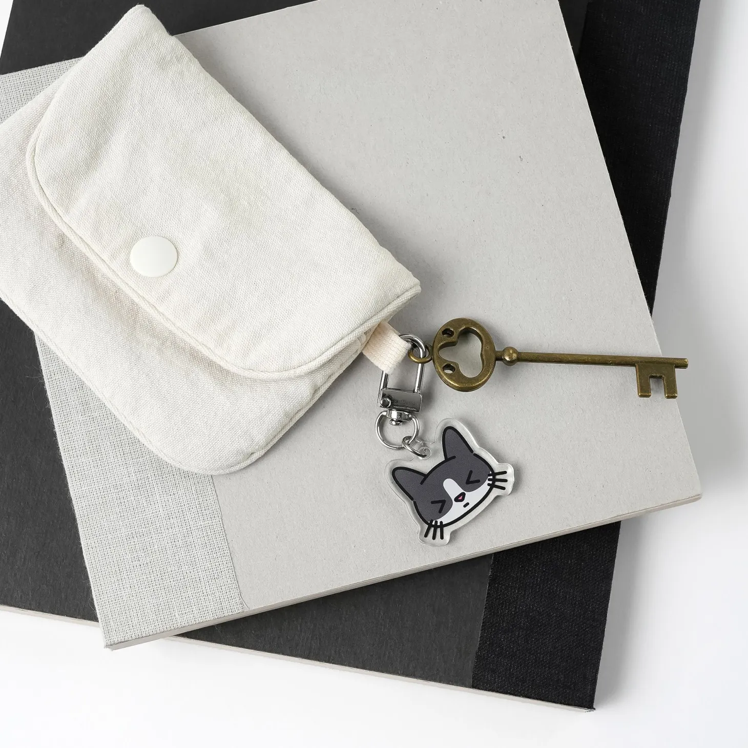 Tuxedo Cat Emoji Acrylic Key Ring
